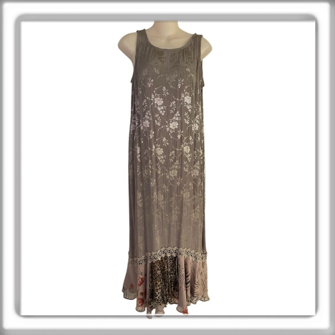 Spencer Alexis Vintage Sleeveless Tank Dress Taupe Gold Floral Lace Size 12P