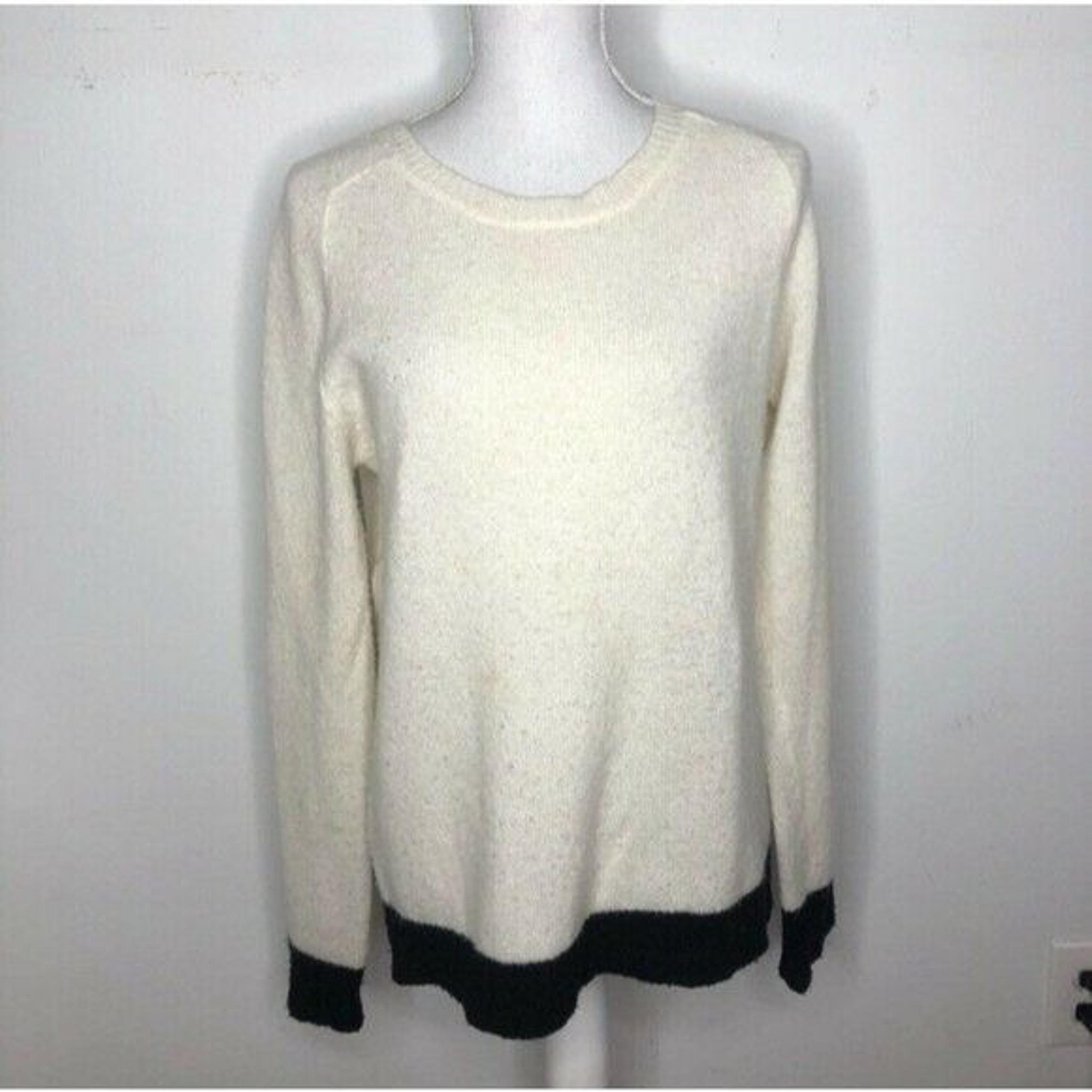 ALC Womens Sweater White Ivory Black Wool Mohair Nylon Blend Striped