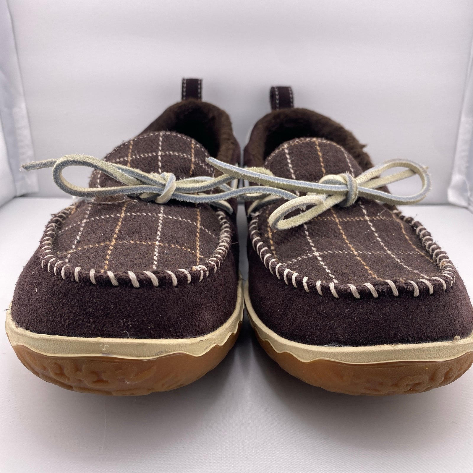 LL Bean Women's Shearling Lined Brown Suede Moc Slippers Size 9M
