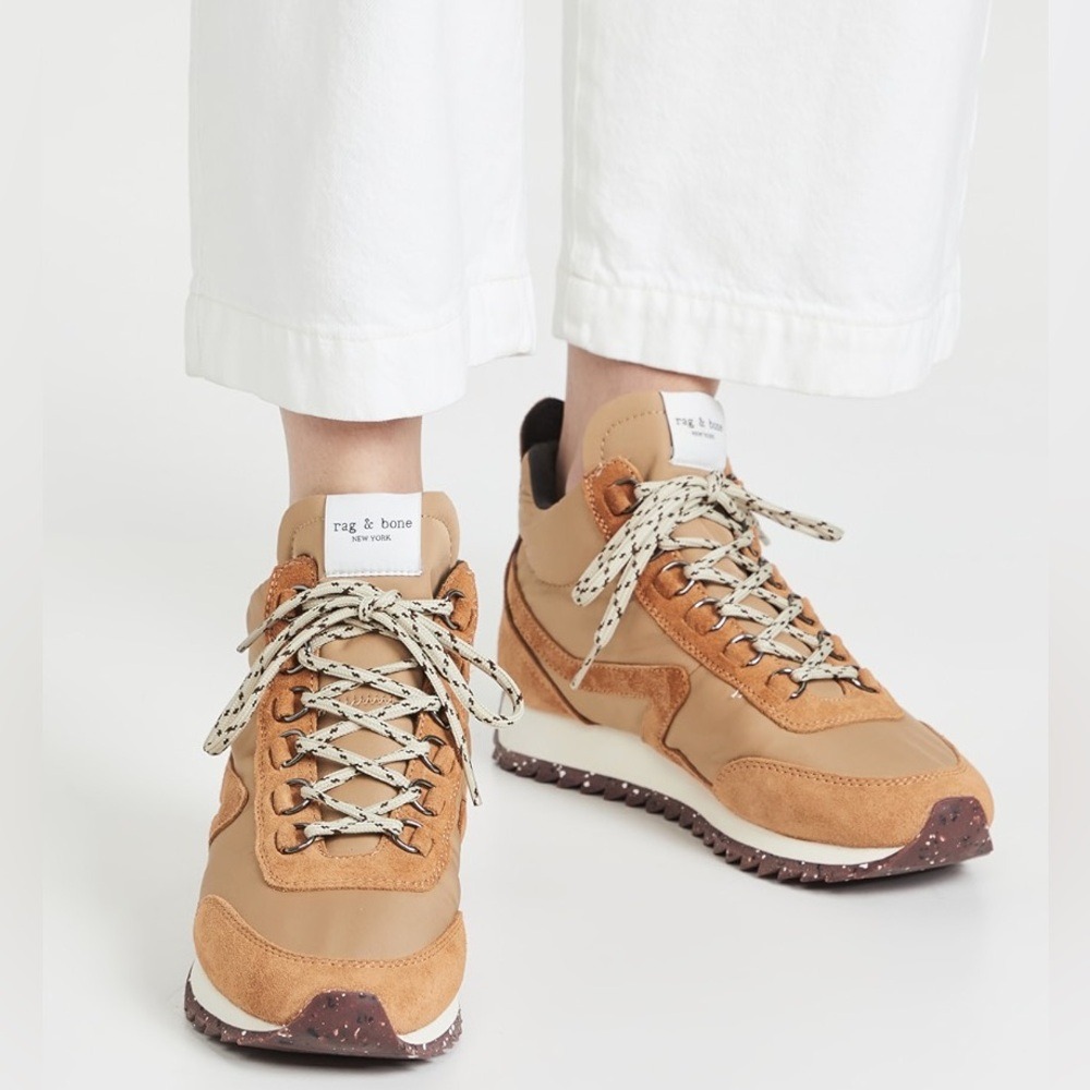 NWT 295 rag & bone Retro Hiker Sneakers suede leather lace up brown tan Dijon