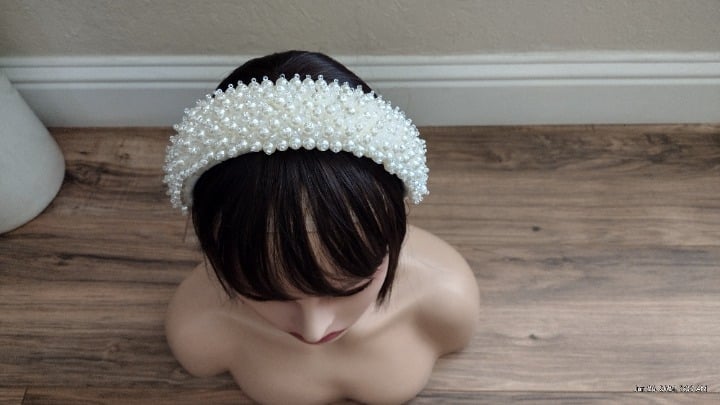 White Faux Pearl Handmade headband with acrylic pearls, ideal for weddings.