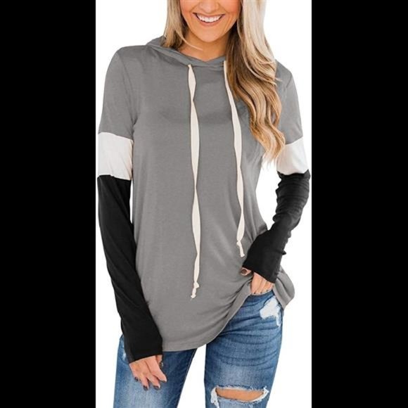 Long Sleeves Color Block Sweatshirts Hoodie Pullover
