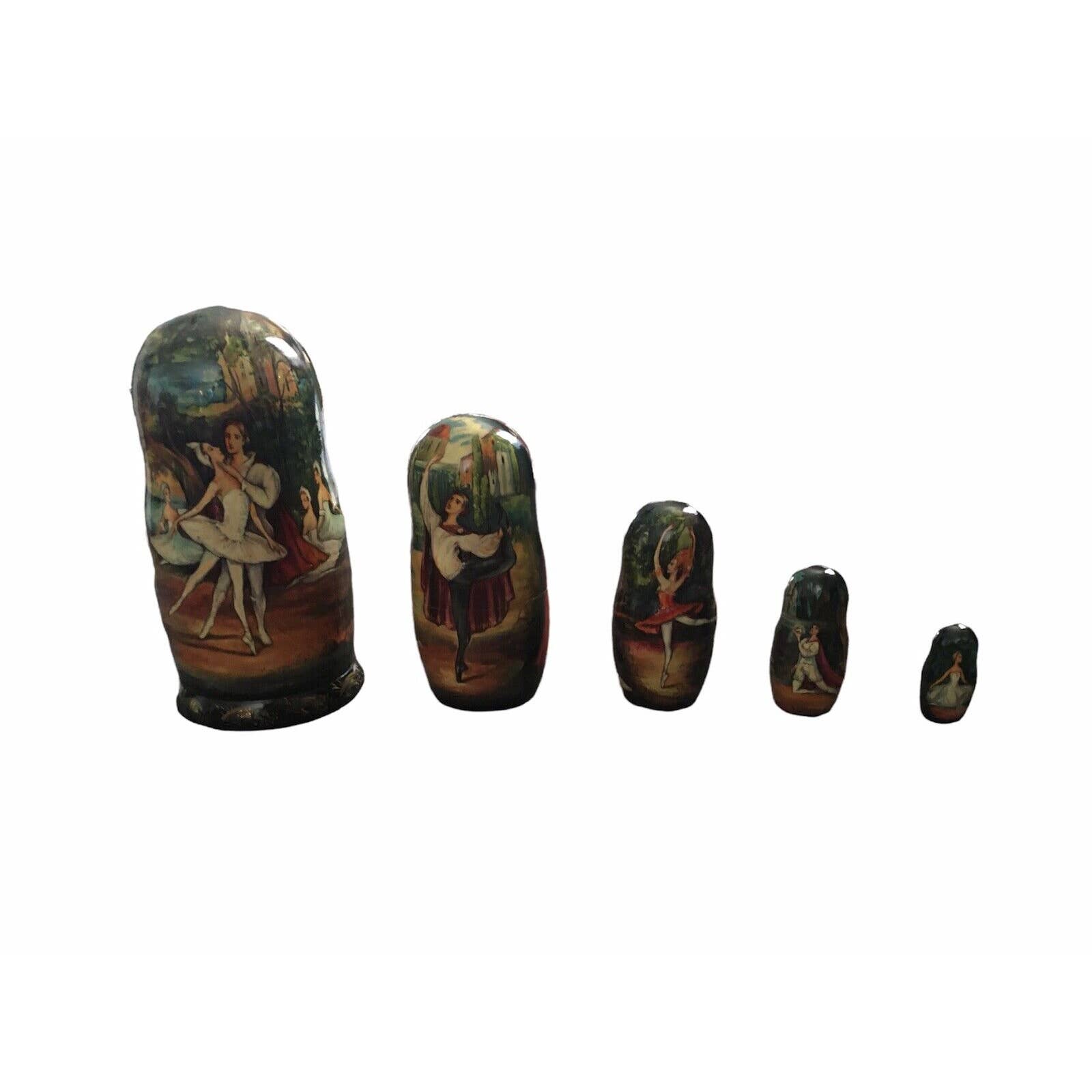 7 inch Russian NESTING DOLL, Hand Painted Swan Lake Ballet 5 Piece.
