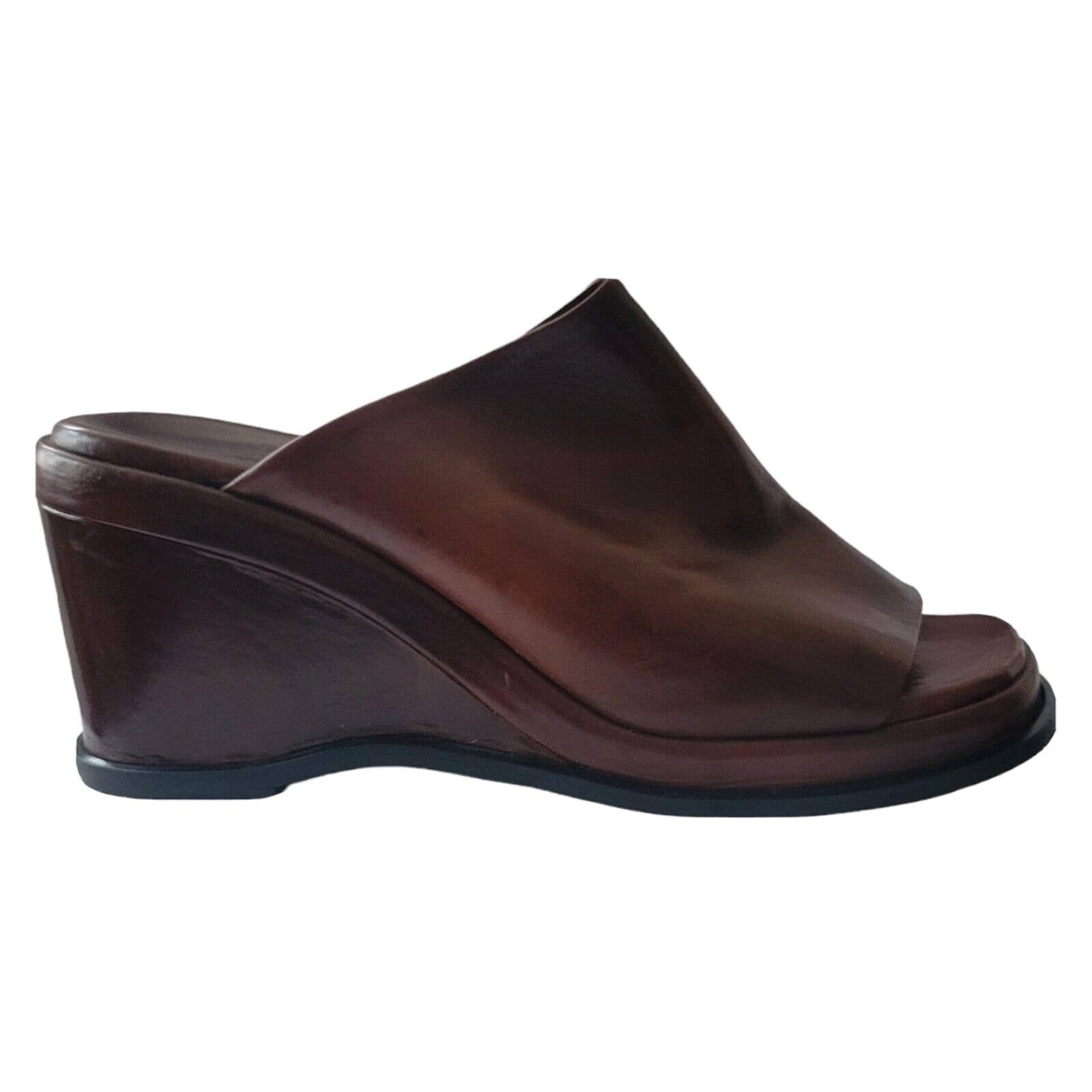 Joan & David Womens Brown Leather Wedge Slides Size 8