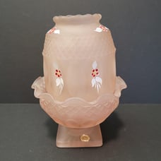 Westmoreland Fairy Lamp Frosted Pink Ruffled Glass Hand Painted Detail 6 1/2