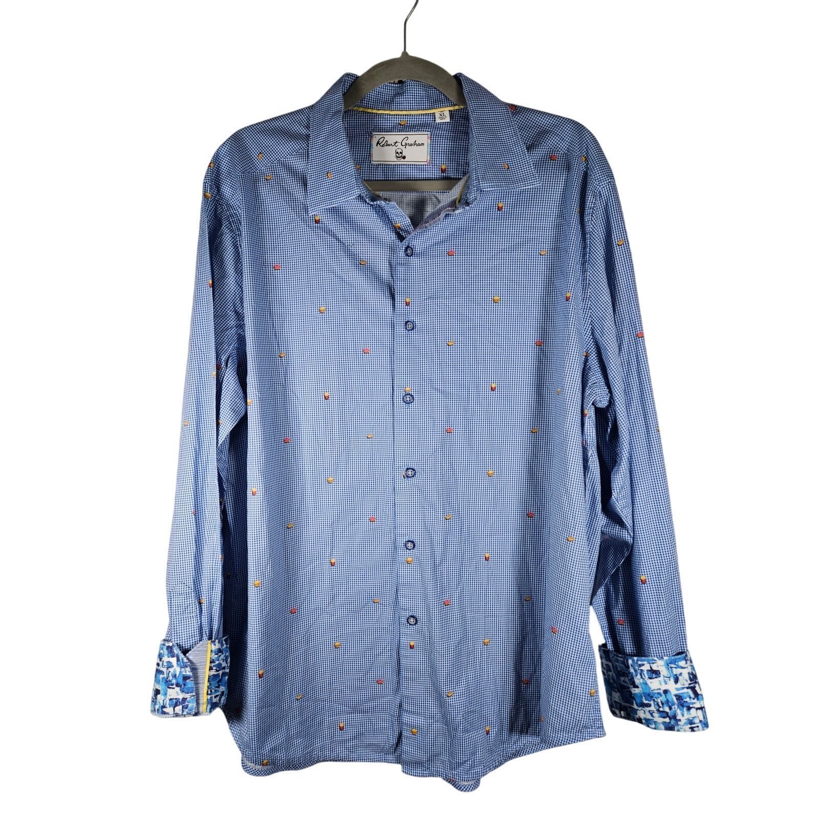 Robert Graham Men's Long Sleeve Shirt XL Blue Fast Food Tailored Fit Casual Fun