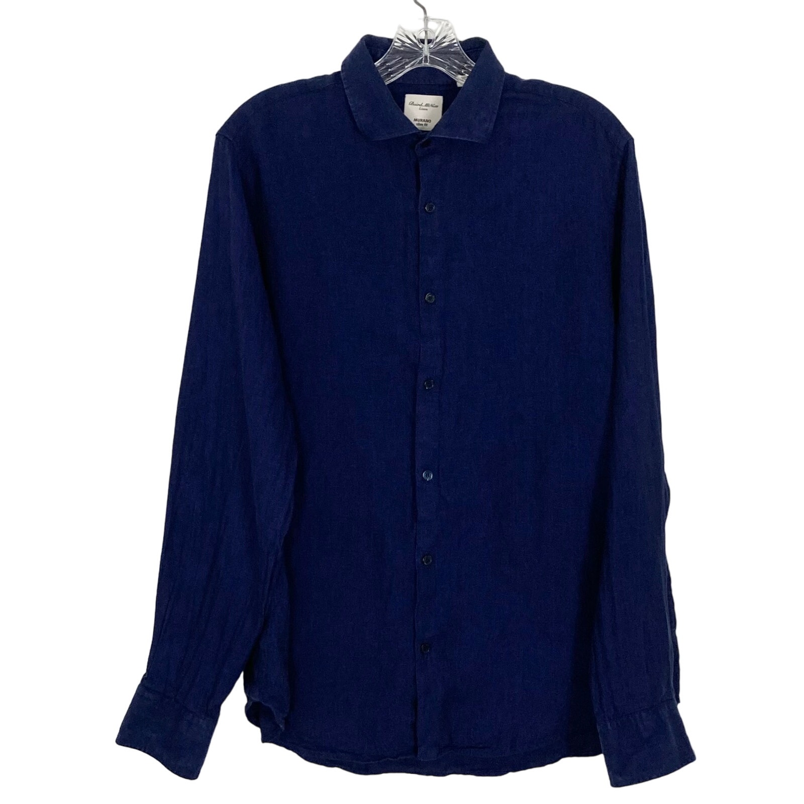NWOT BAIRD MCNUTT MURANO Shirt Men L Slim Fit Linen Navy Long Sleeve Button Up