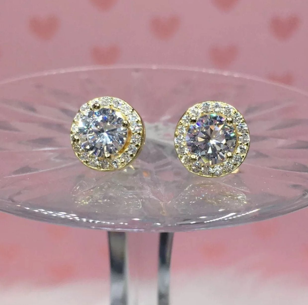 14k Yellow Gold Diamond Halo Earrings