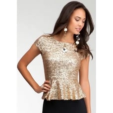 Bebe Gold Sequin Peplum Top