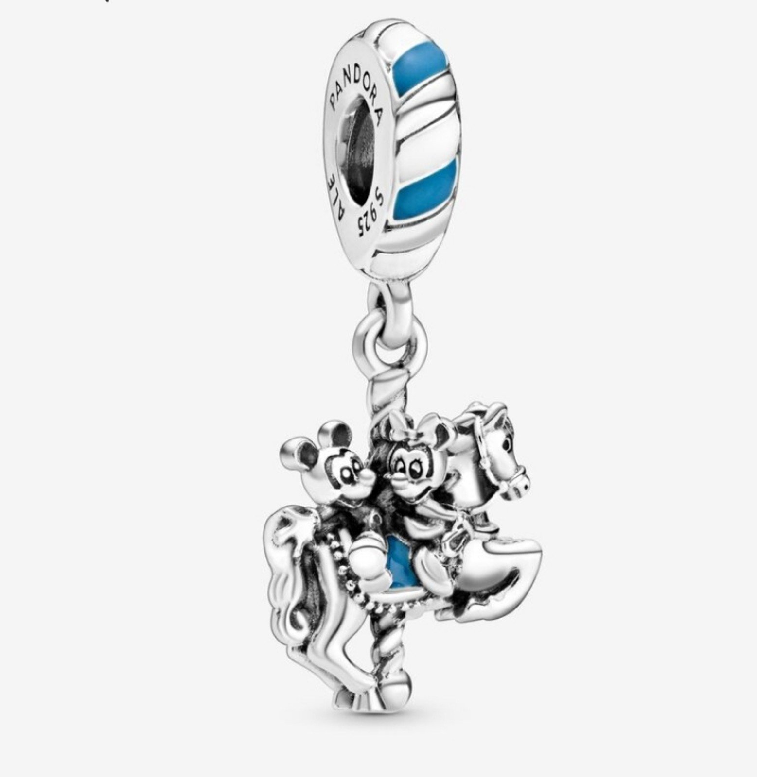New Pandora × Disney Mickey and Minnie carousel horse silver dangle charm