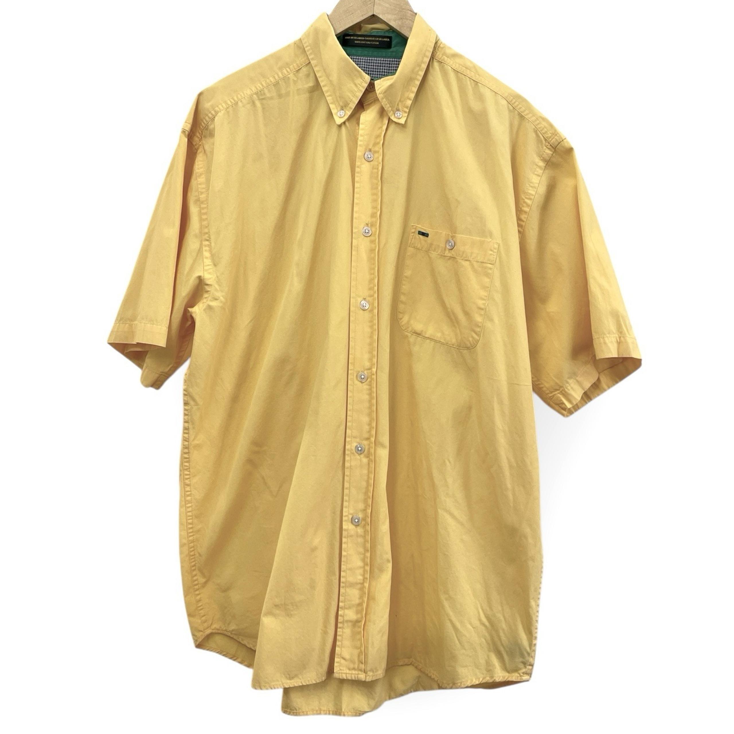 Alexander Julian Button Up Shirt Men's Large Yellow 100% Cotton Dress Shirt