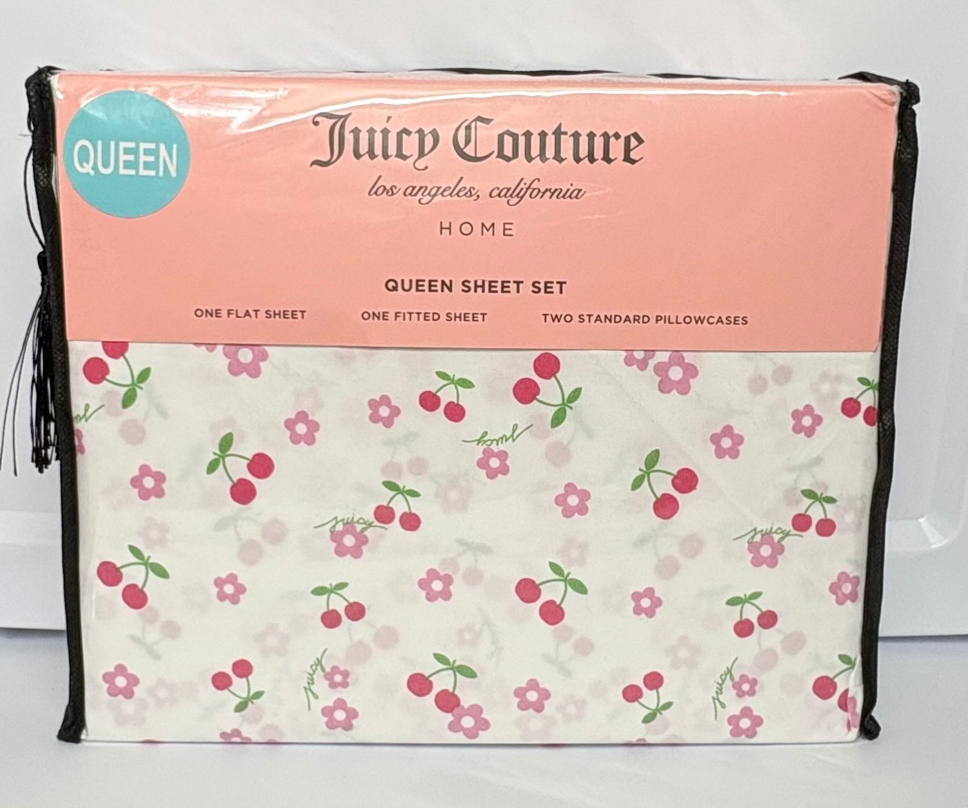 Juicy Couture Spring Floral Cherry Print Bed Sheet Set