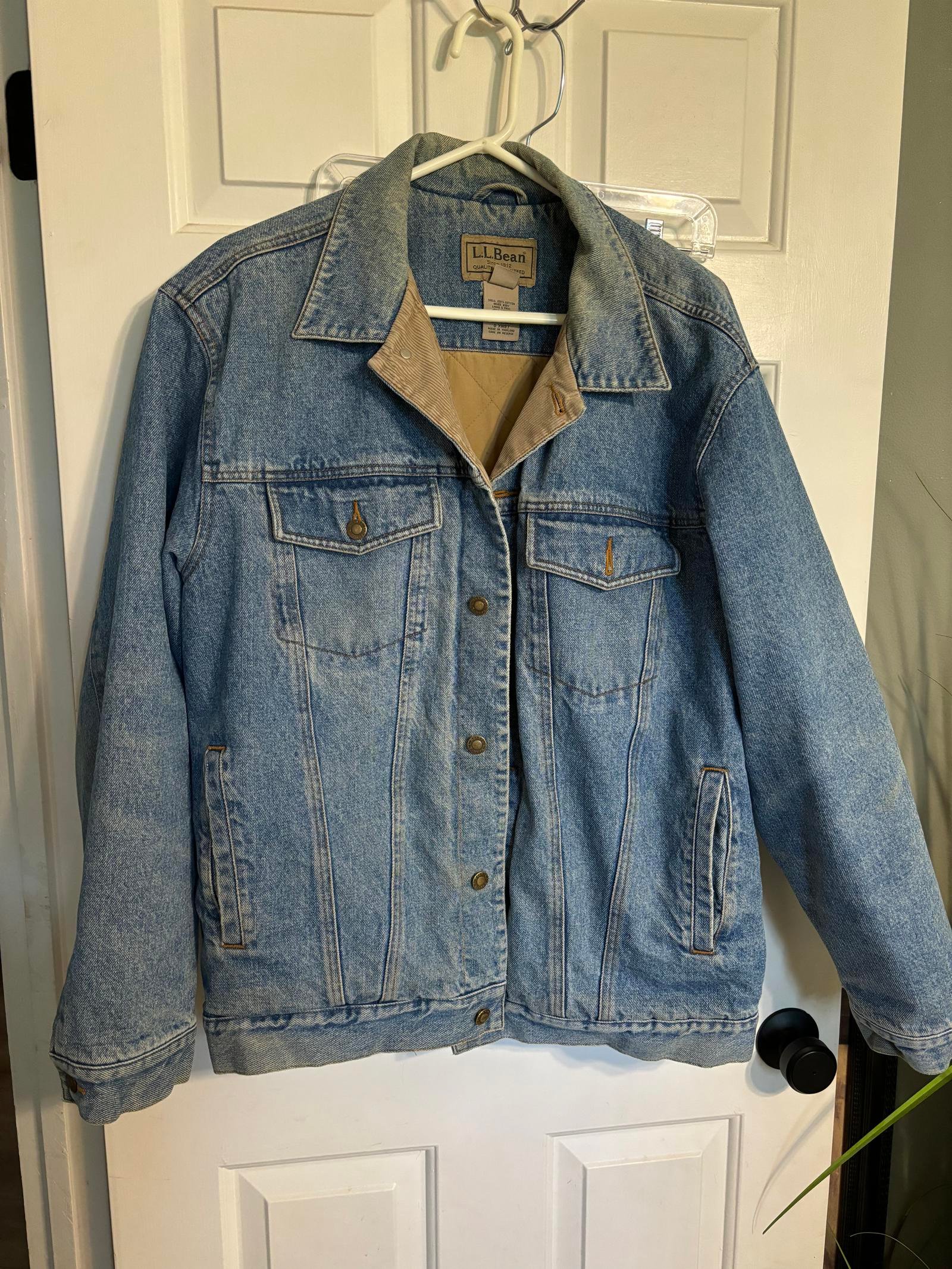 L.L. Bean Classic Light Blue Denim Jacket with Tan Cotton lining