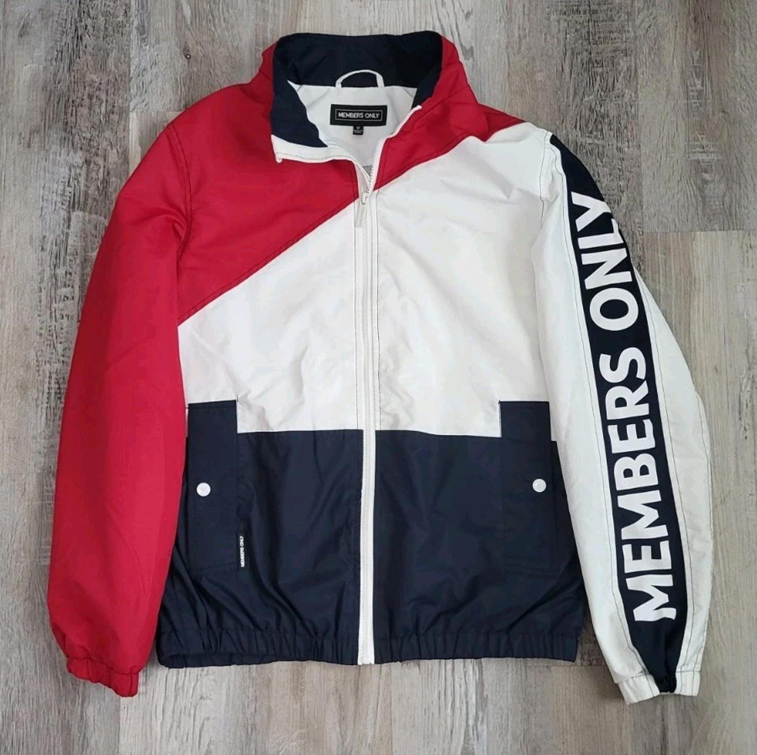 Vtg Members Only Jacket Mens Medium Red White Blue Zip Up Windbreaker 90s Y2k US