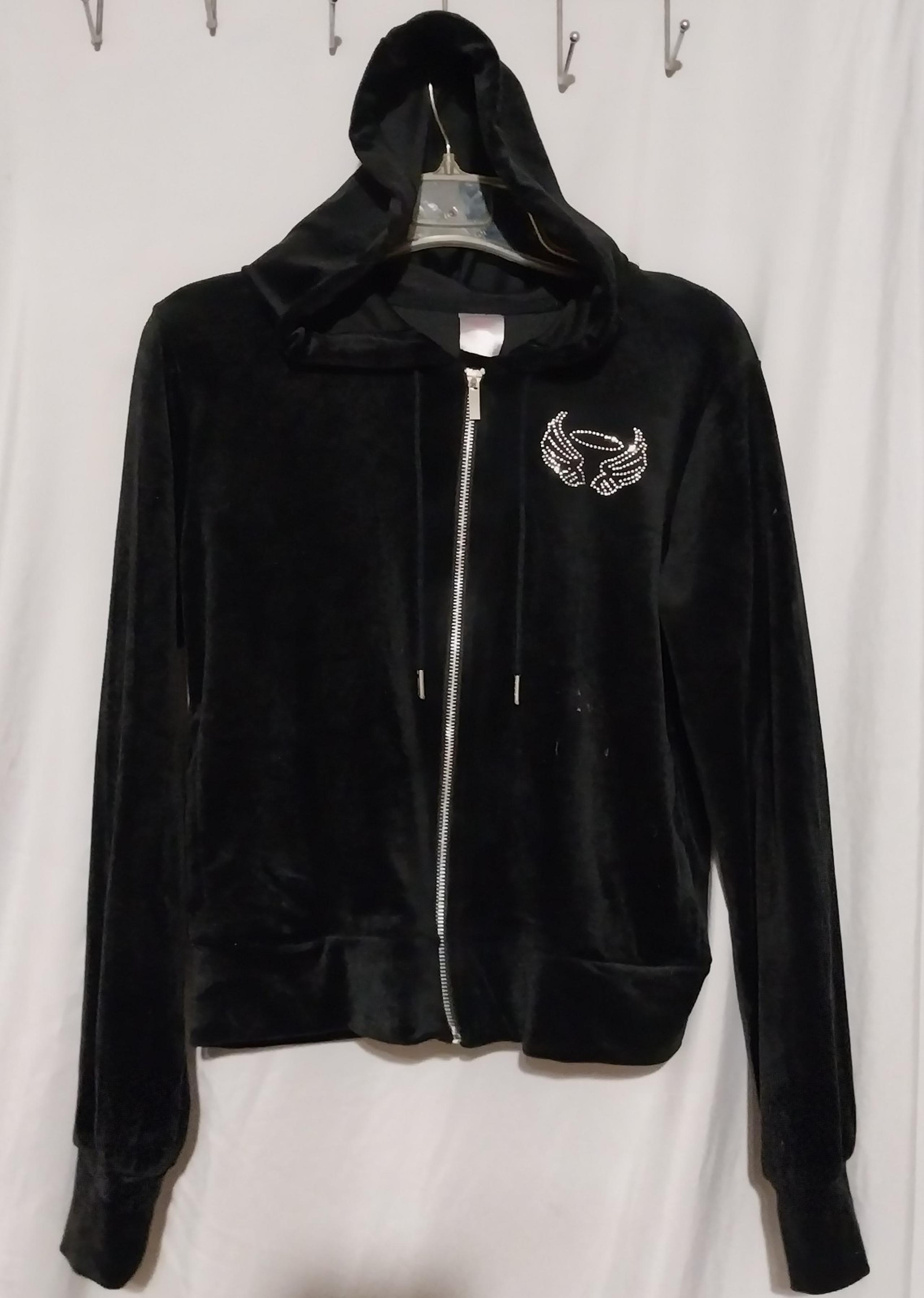 No Boundaries Velour Angel Wings Junior’s Zip Up Hoodie Black Size Medium 7-9