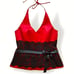 EXCAPE Women’s Top Size 12 Red Satin Black Lace Formal Boned Corset Halter