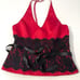 EXCAPE Women’s Top Size 12 Red Satin Black Lace Formal Boned Corset Halter