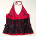 EXCAPE Women’s Top Size 12 Red Satin Black Lace Formal Boned Corset Halter