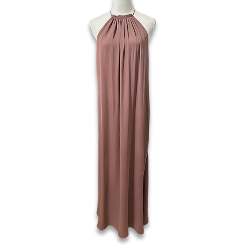 Everly A-Line Maxi Dress Ruched Halter Neckline Lightweight Mauve Pink W S NWOT