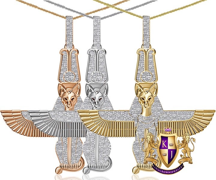 Genuine Diamond 1.25 Cwt. Egyptian Flying Anubis Pharaoh Pendant Charm Chain Set