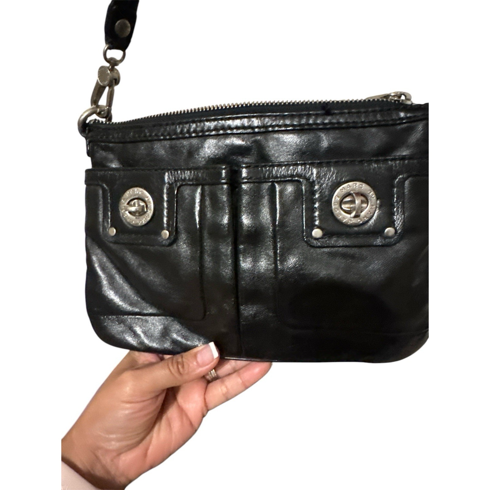 Marc By Marc Jacobs Black Leather Turnlock Pocke Percy Crossbody Bag Purse Small