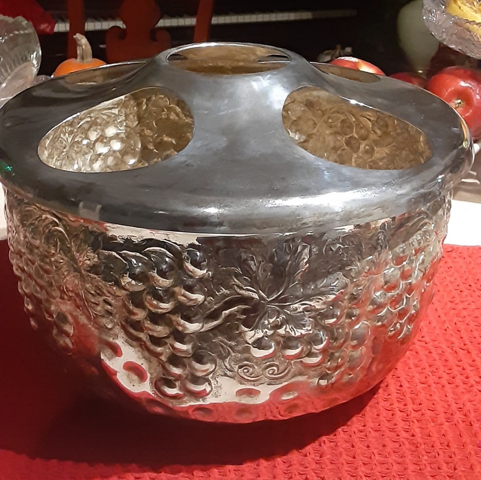5 BOTTLE ICE BUCKET silverplate Grape Clusters Motif c1980
