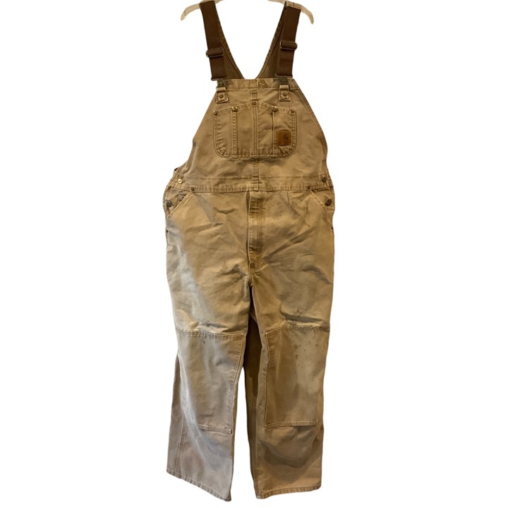 Carhartt Mens Brown Duck Overalls 42x30 Adjustable Straps Workwear TRASHED