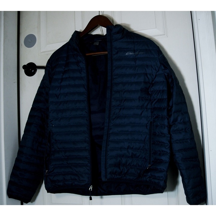 Eddie Bauer Puffer Jacket Women's Size Medium Blue Down Filled Hood