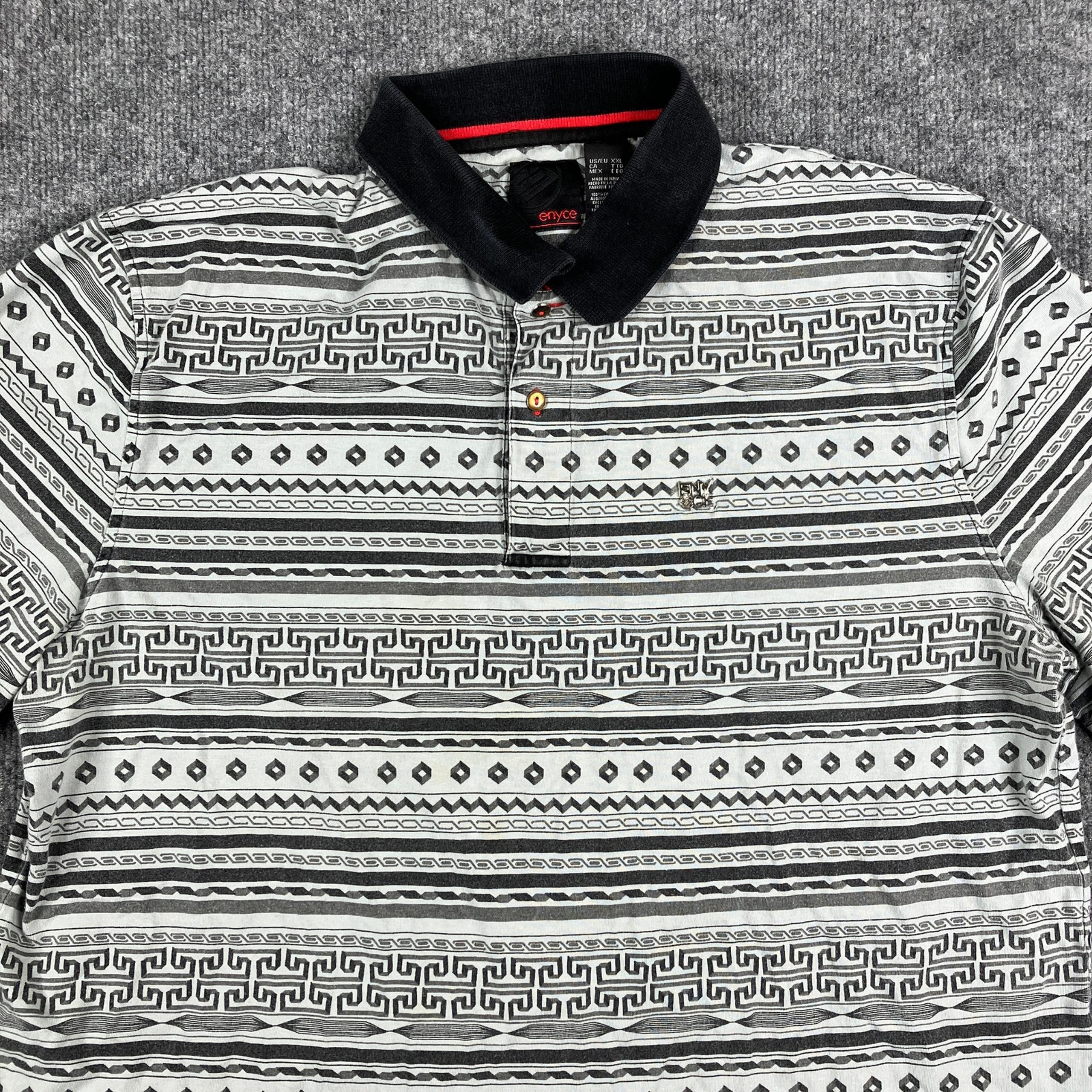 Enyce Polo Men's XXL Black White Geometric Print Short Sleeve Shirt