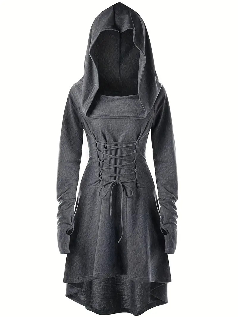 Gothic Witch Cosplay Dress, Medieval Renaissance Halloween Cosplay Hooded Costum