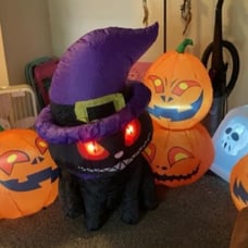 8FT Long Halloween Inflatables Outdoor Decorations Blow Up Cat & Pumpkin Lantern