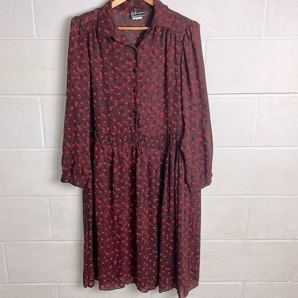 Vintage Breli floral long sleeve cinched waist midi dress