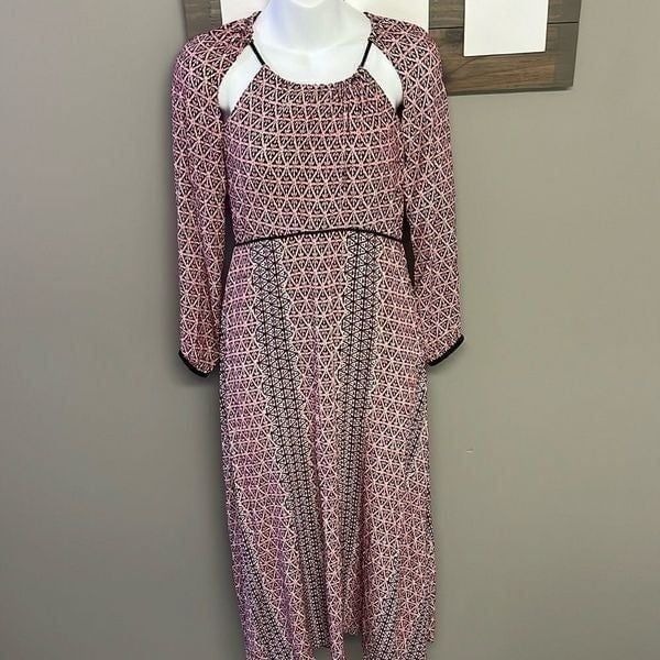Maje Robyn Dress Women's Midi Boho Long Purple Pink Abstract Cutout Dress- Sz 1