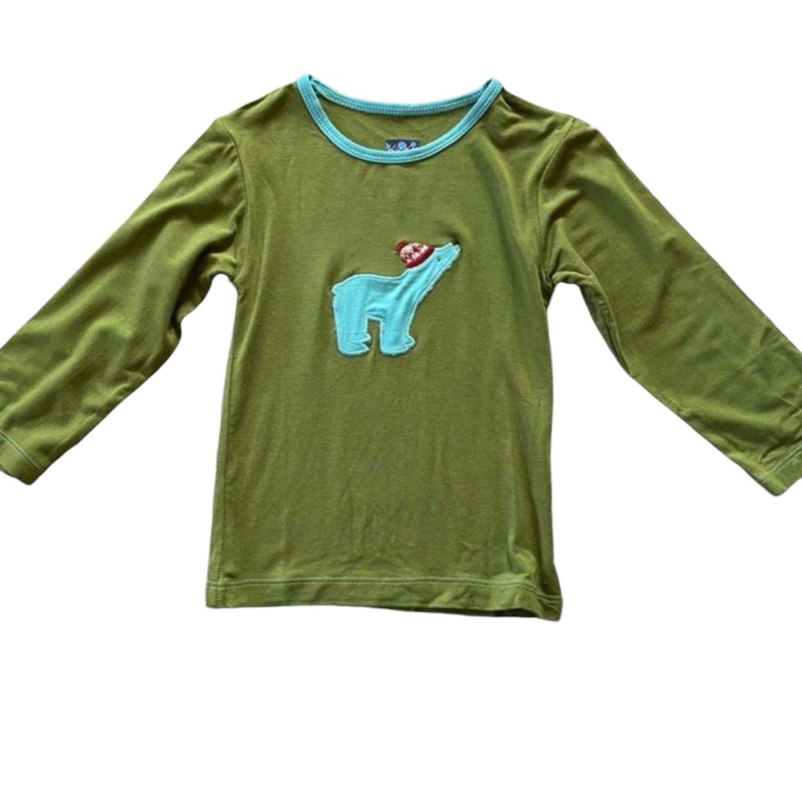 Kickee Pants Polar Bear Appliqué Long Sleeve Bamboo Top Size 2T