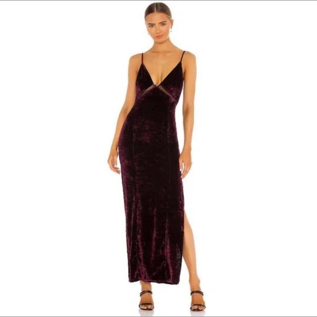 Free People Low Key Crushin' Burgundy Velvet Maxi Slip Dress, L