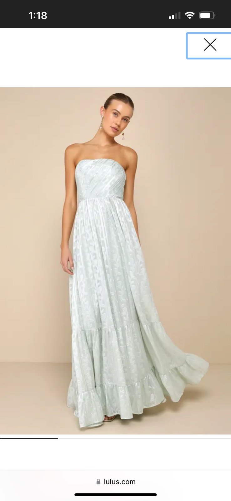 Sage Jacquard Floral Strapless Maxi Dress