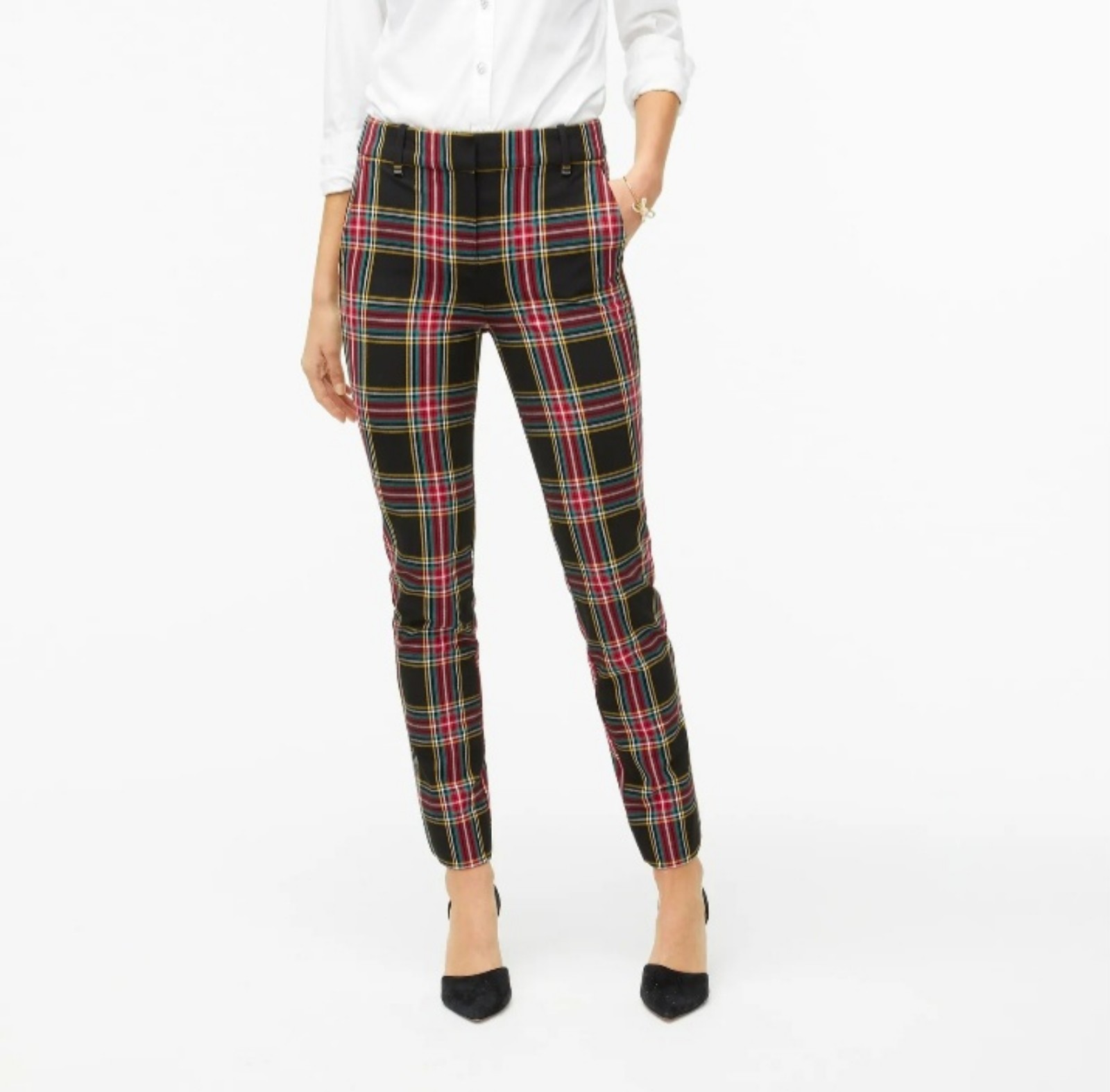 J. Crew Ruby Full Length Plaid Bi Stretch Twill Pant Size 6 Red Black