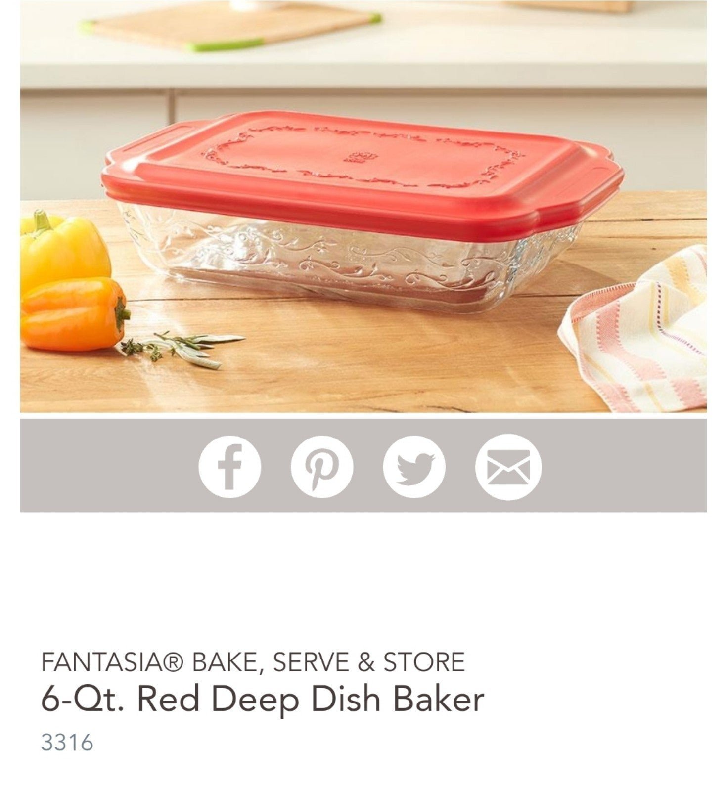 FANTASIA® BAKE, SERVE & STORE  6-Qt. Red Deep Dish Baker  3316