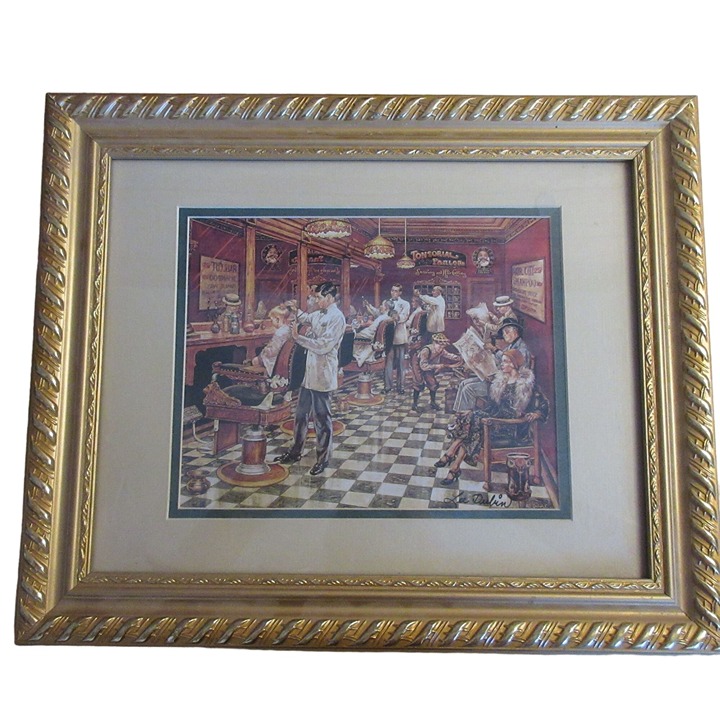 Lee Dubin Tonsorial Parlor Signed Matted & Beautifully Framed Giclée Print