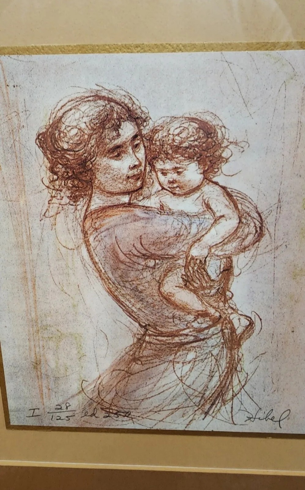 Rare Edna Hibel Lithograph Hand Signed Art # 28/125 Ed 259 Small Mother and Baby