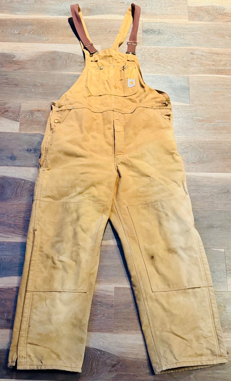 Vintage Carhartt Brown Workwear Bib Overalls Brown 41x34 Distressed