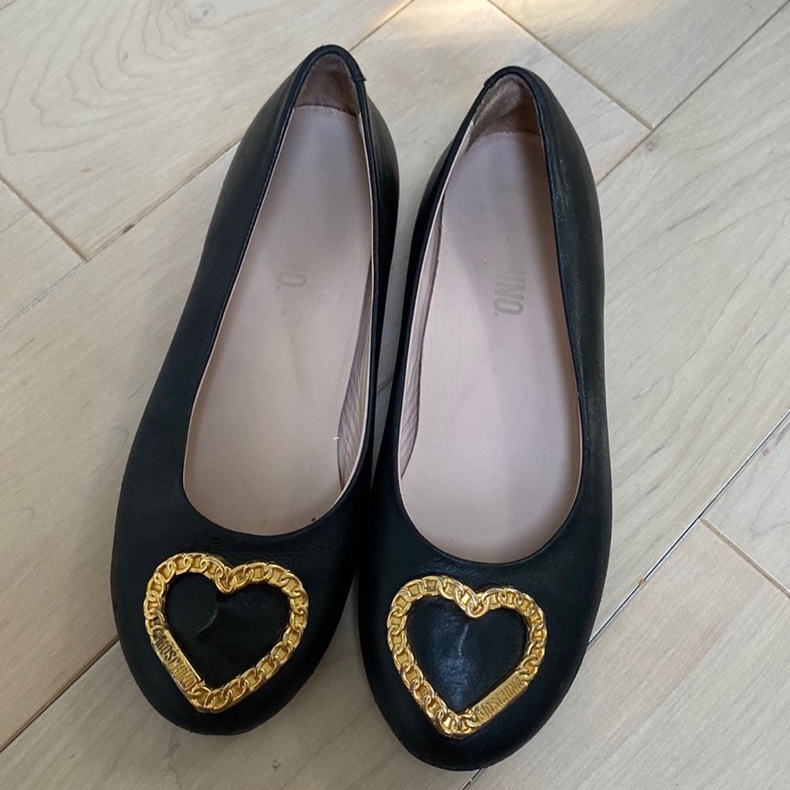 Moschino girls gold heart black leather dress shoes