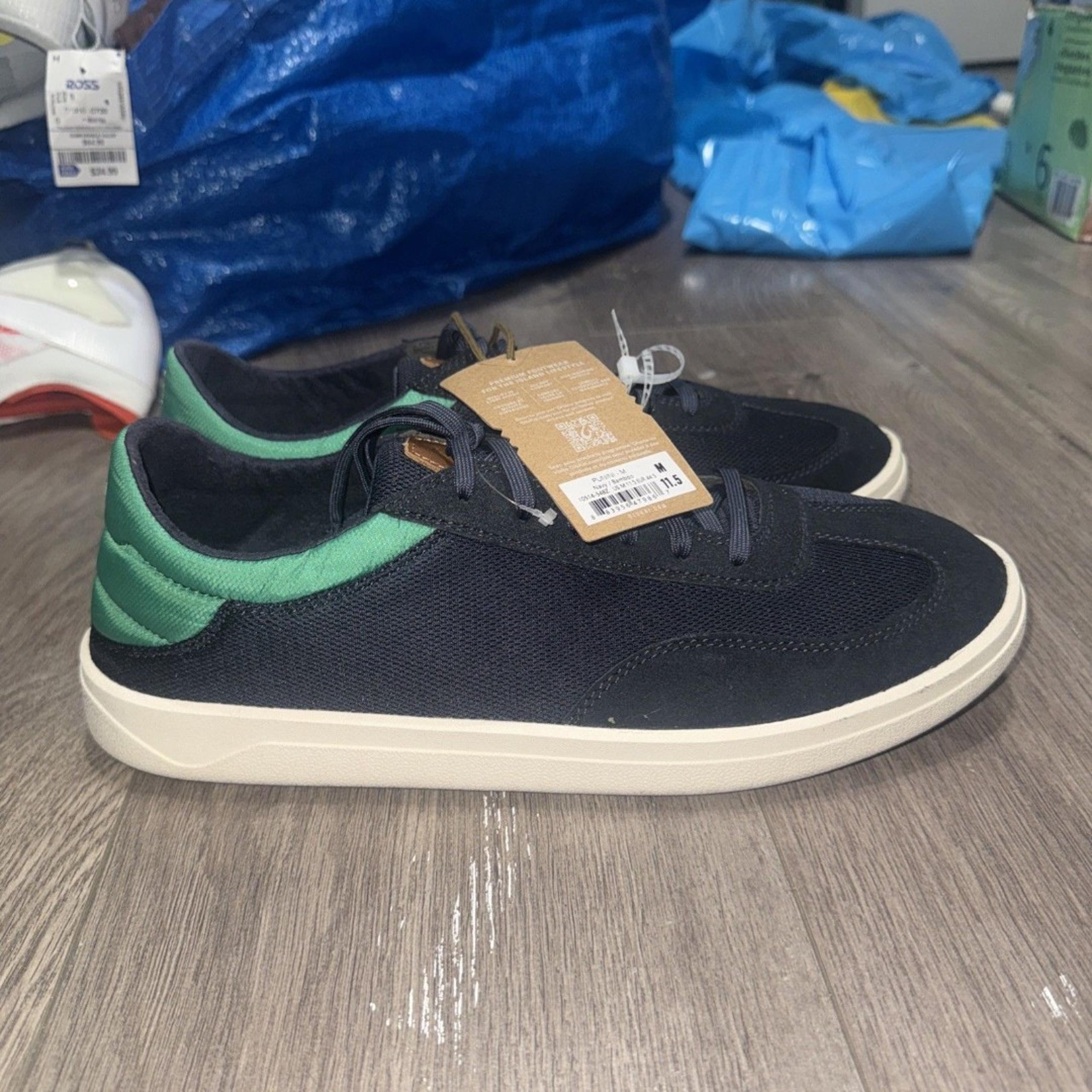 OluKai Punini Court Sneakers Men Size 11.5 Blue Green Leather Suede Shoes NEW