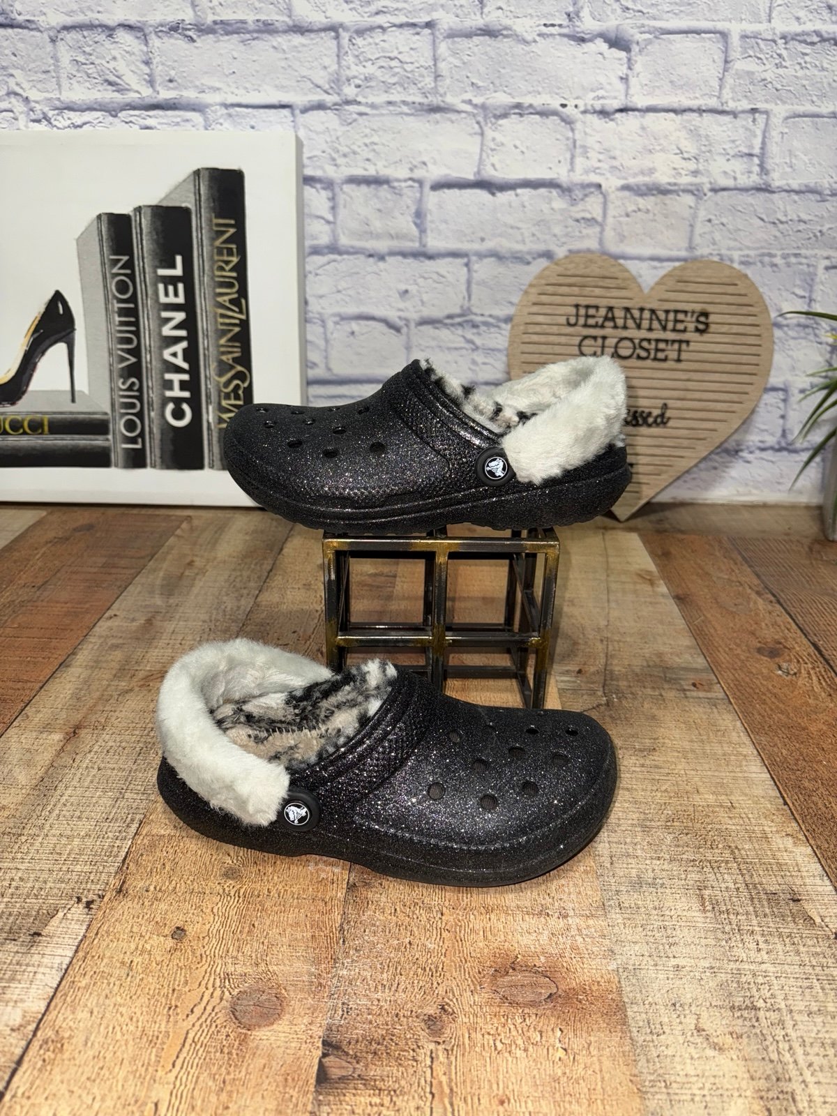 Crocs classic lined disco clogs shimmer glitter Size men’s 6 women’s 8 Pre owne