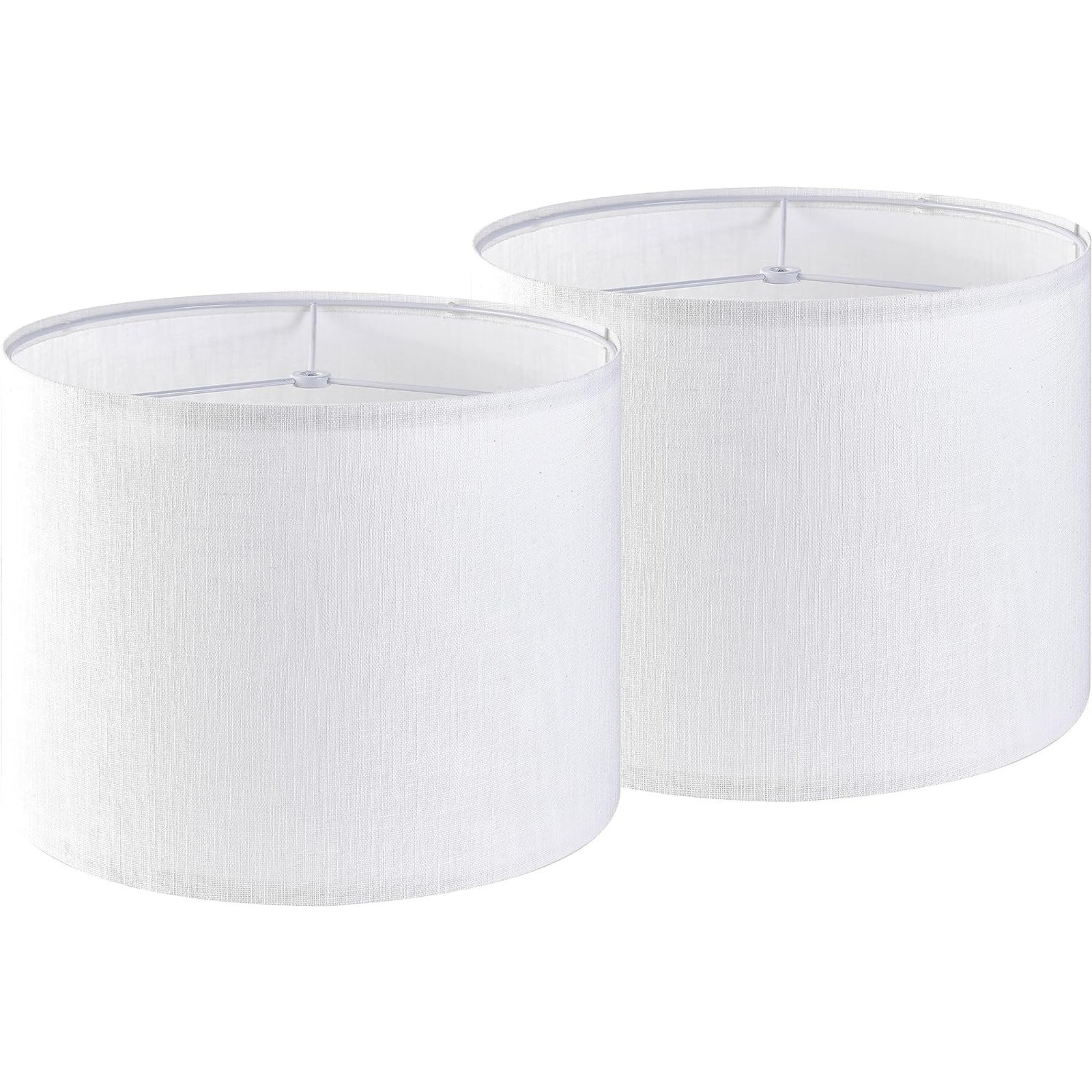 Set of 2 Pure White Linen Drum Lamp Shade 13 Top x 13 Bottom x 10 High (Spider