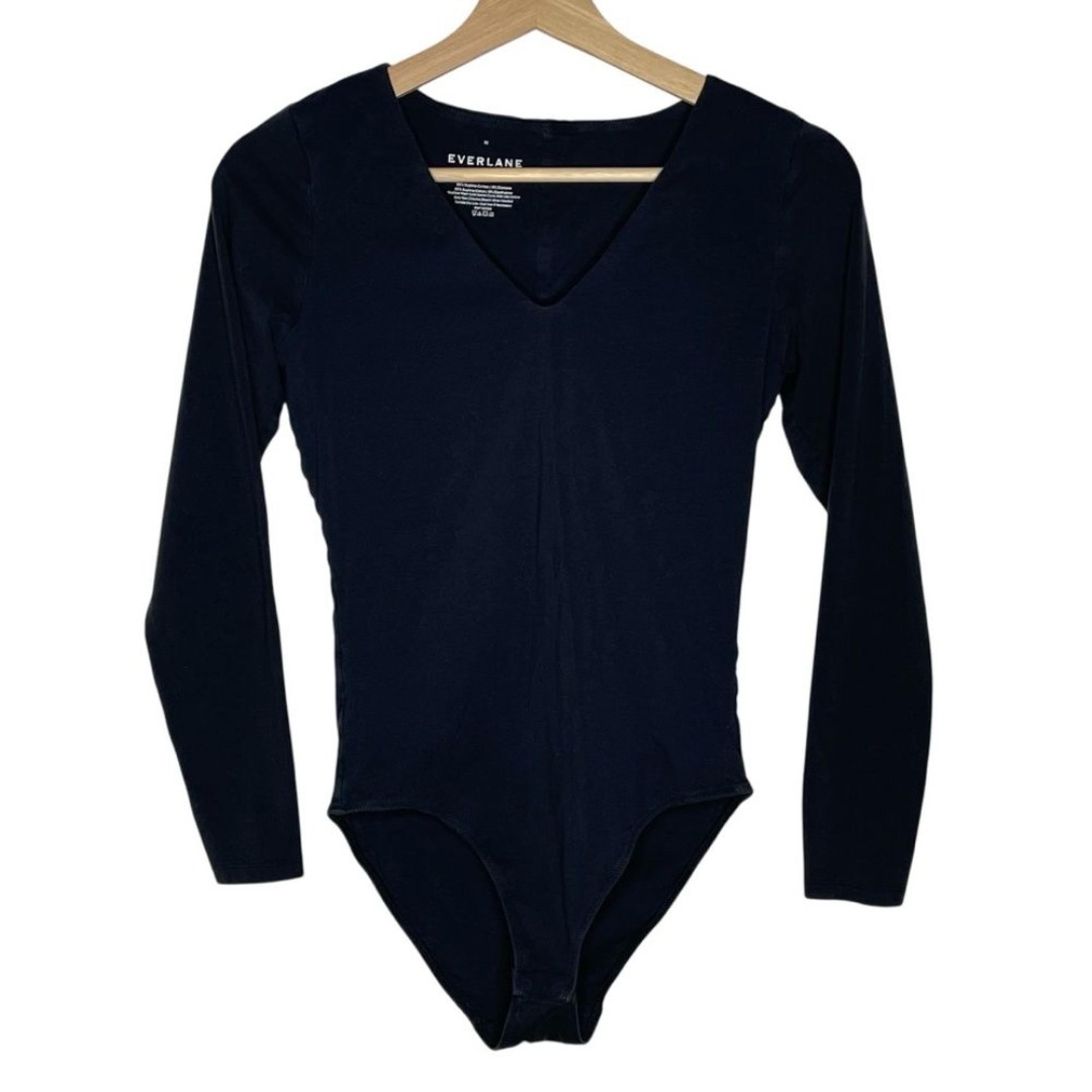 Everlane Bodysuit Womens Size Medium Black Long Sleeve Body Suit Supima