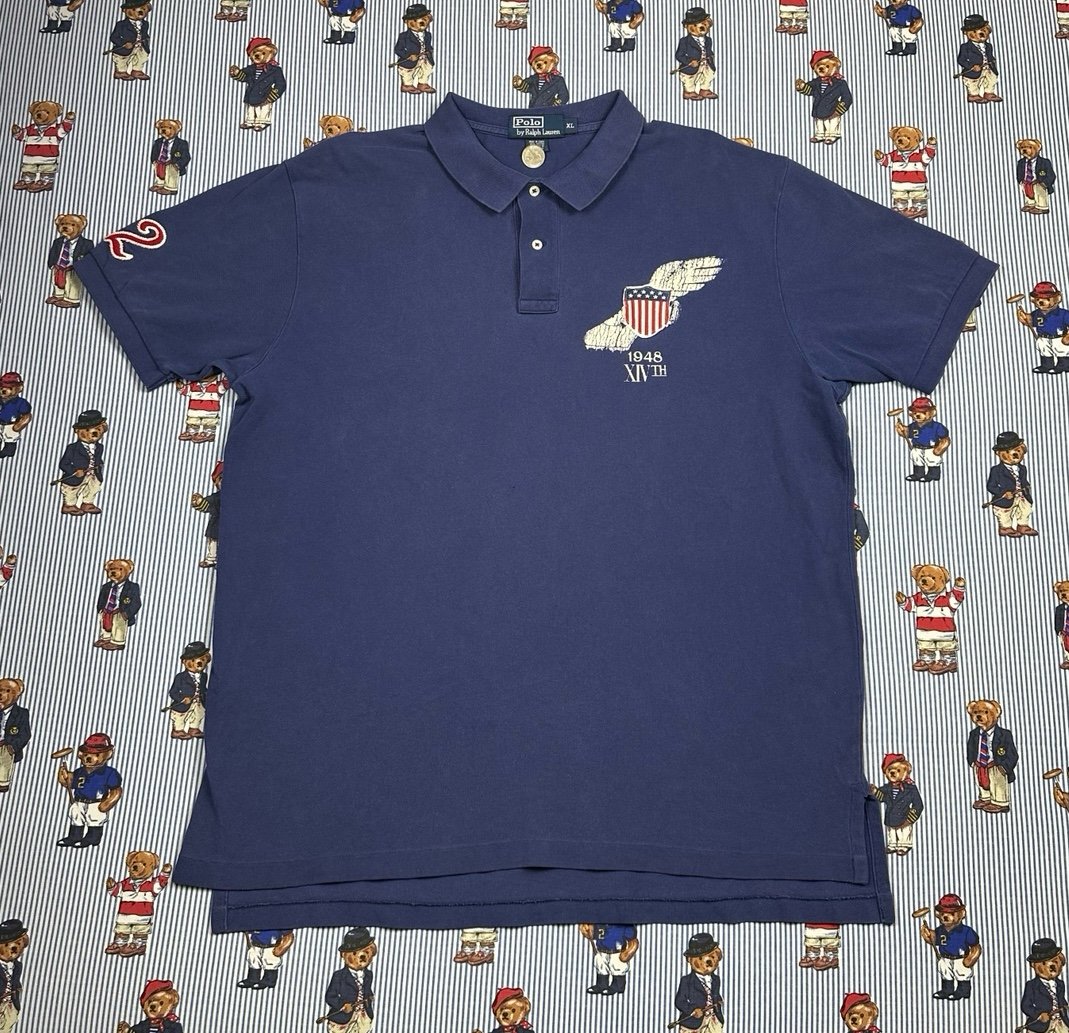 Vintage 90s Y2K Polo Ralph Lauren K-Swiss USA 1948 Track & Field Polo Shirt, XL