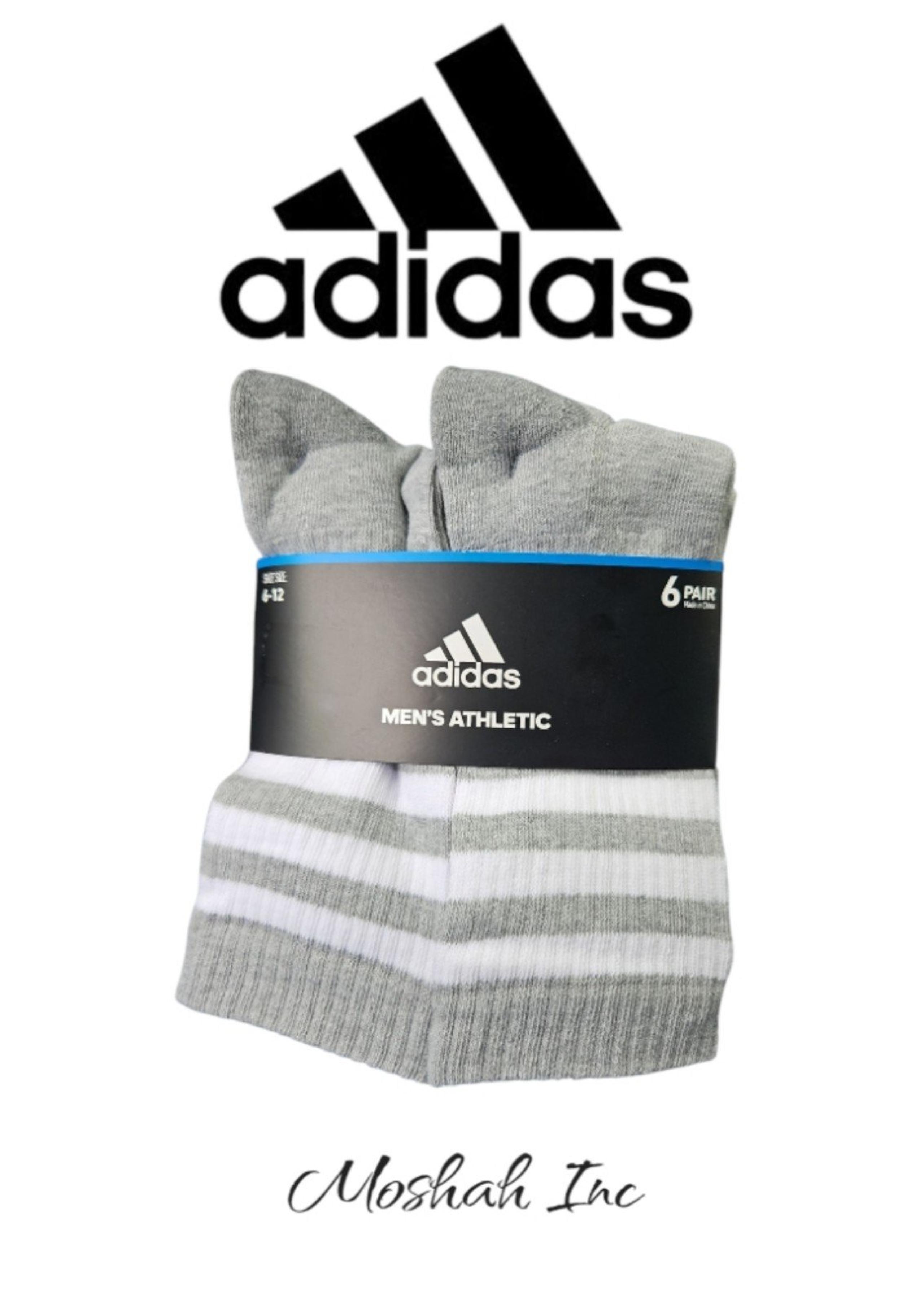 Adidas Men's 6 Pair grey Athletic Socks fits shoe Size 6-12