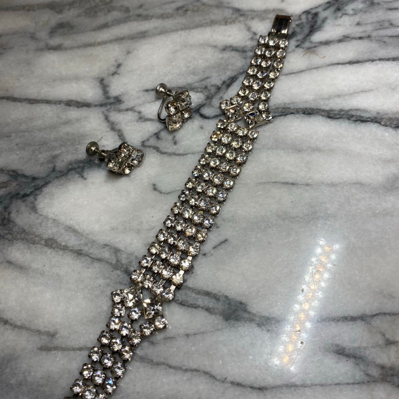 Vintage Rhinestone Bracelet and Earrings