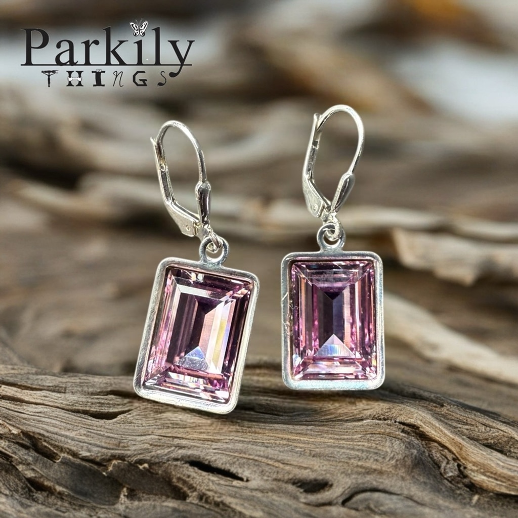 Handcrafted earrings with light rose Swarovski crystal